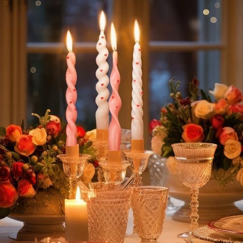Nuanchu 4 Pcs Twisted Taper Candles,7.87 Inch,Heart,Pink White - Image 3