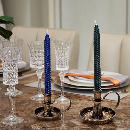 Gold Brass Vintage Candlestick Holders, with Handle, Taper Candle Holder for Candlesticks, for Fireplace Party, Dining, Home, Wedding Decor,Fits 3/4 inch Thick Candle&Led Candles（Set of 2pcs） - Image 3