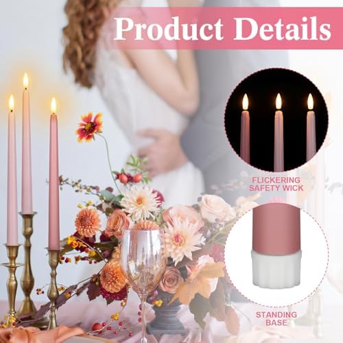 Macarrie 24 Packs Flameless Taper Candles Battery LED 11",Light Pink - Image 4
