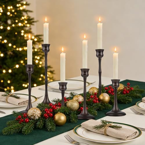 Vintage Metal Candlestick Holders, Set of 6 Bronze Candle Holders for Candlesticks Antique Taper Candle Stand Candle Sticks Holder for Housewarming Wedding Mantelpiece Table Centerpiece Decor - Image 2