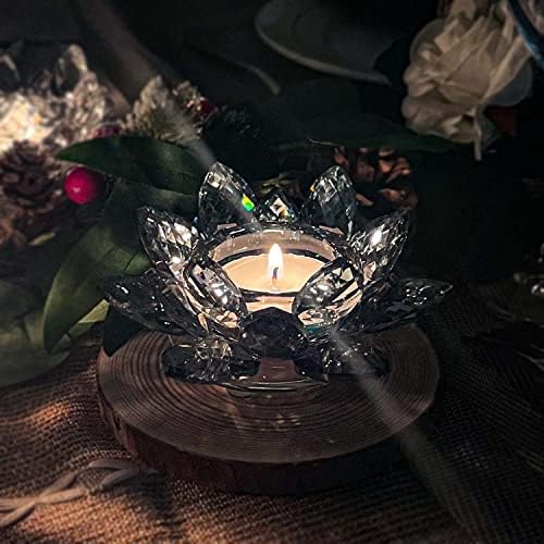 Crystal Lotus Flower Tealight Candle Holders/Glass Tea Light Candlestick Decor Decoration for Christmas Home Wedding Party… (Blue 1pc) - Image 2