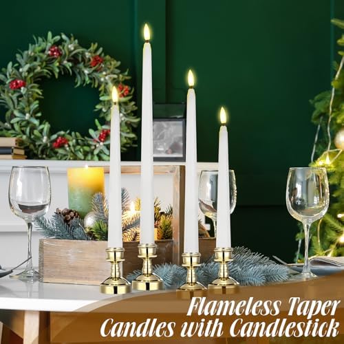 Rossesay 12 Pcs LED Taper Candles Holders, Gold Holder & White Candles - Image 5