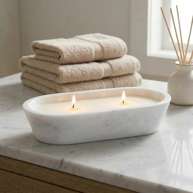 Radicaln Marble Dough Bowl 10" Inches White Handmade Oval Bowl For Kitchen Table Décor, Ideal Candy Bowl, Decorative Bowl and Marble Bowl For Keys Entryway Table