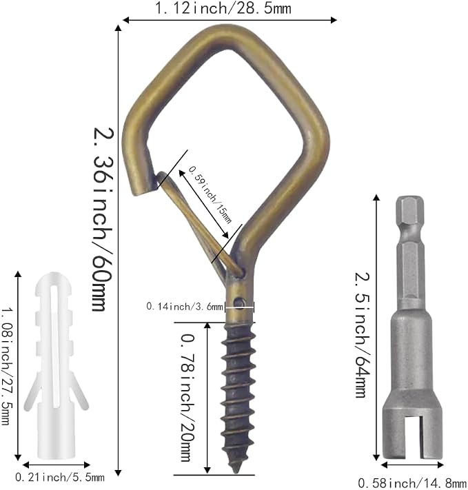 52-Pack Heavy-Duty Bronze Screw Eye Hooks with Safety Clips | Metal Ceiling Hooks for Hanging Plants, Wind Chimes, Bird Feeders & Indoor/Outdoor Lights