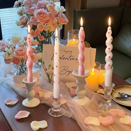 Nuanchu 4 Pcs Twisted Taper Candles,7.87 Inch,Heart,Pink White by Nuanchu