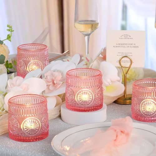 6Pcs Large Votive Candle Holders Pink Glass Tealight Candle Holders - Image 6