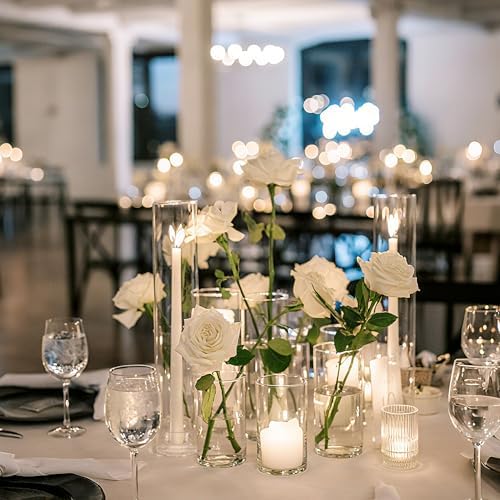Hurricane Candle Holder Thickened Cylinder Covers Short Taper Candle Sticks Holder 2.5" D × 11" H Glass Tall Candlesticks Holders Centerpiece for Wedding Dining Table, 4 Pcs - Image 6
