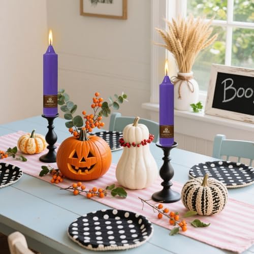 NJAO HOO Purple Advent Short Taper Candle 7 Inch Halloween Candlesticks Unscented Dripless Tapered Candle Set for Home Decor Party Dinner Candles, 4 Pack - Image 5
