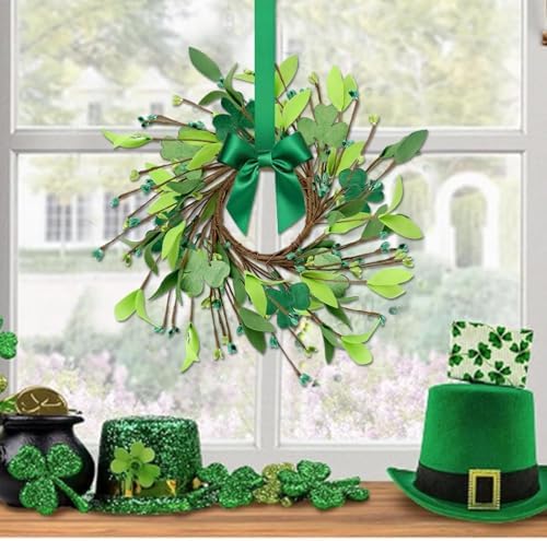 6 Pcs St.Patrick's Day Shamrocks Candle Wreath Artificial Clover Rings Wreath Lucky Irish Kitchen Cabinet Wreaths Pillars Candle Wreaths for Front Door Porch Wall Window Decoration - Image 2