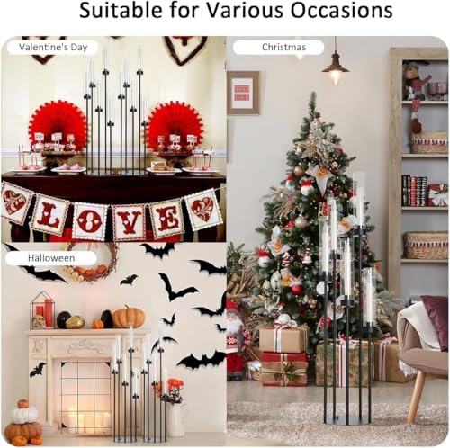 39.8''Matte Black Candle Holder with Acrylic Shades Tall 5 Arm Candelabra Black Table Centerpiece 8PCS for Wedding Living Dining Room Fireplace Decoration Fit 0.98''LED Taper Candle - Image 7