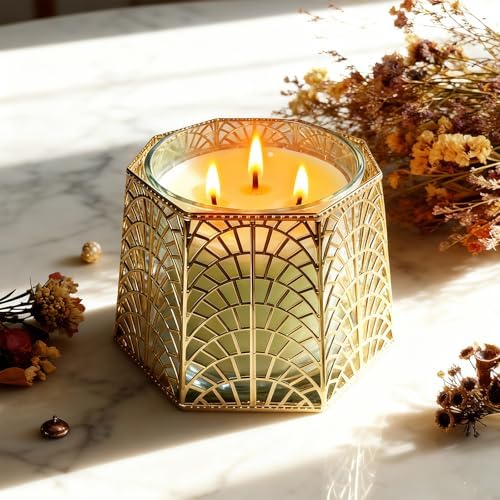 3 Wick Candle Holder, Golden Shell Design Candle Jar Holder for 4-Inch Diameter Jars (5.25" D x 3.5" H) (Golden) - Image 3