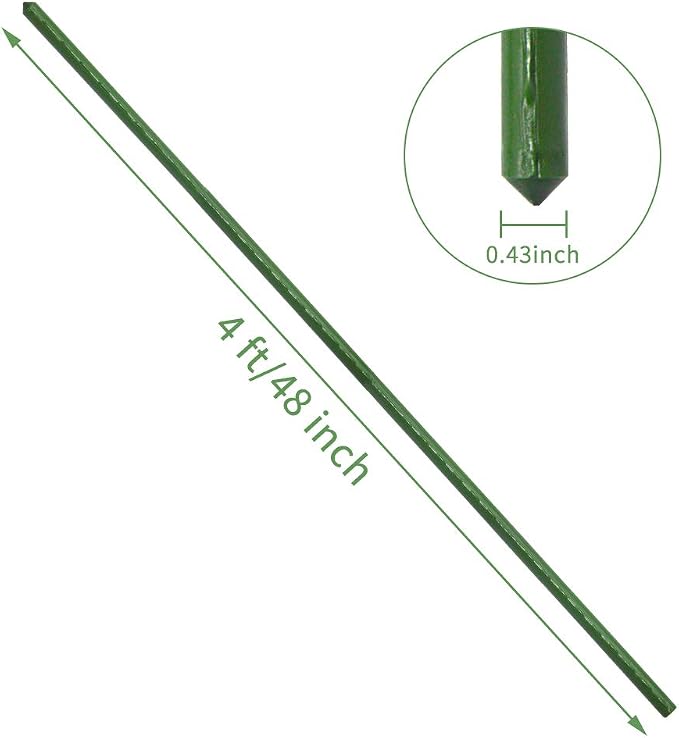 Sturdy Metal Garden Stakes 4 Ft Tomato Cage Plastic Coated Steel Plant Sticks for Tomatoes,Trees,Cucumber,Fences,Beans,Pack of 50