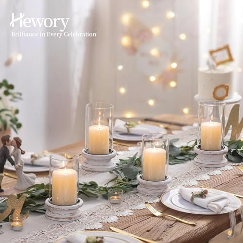 Hewory Hurricane Glass Candle Holders: 2Pcs White Wooden Candle Holders - Image 2