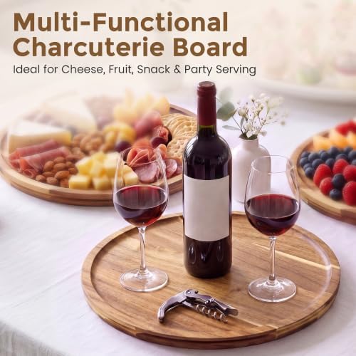 11.8" Round Wooden Serving Tray Large Wood Decor Tray Coffee Table Living Room Kitchen Counter Ottoman Tray Circle Candle Holder Decorative Trays - Image 4