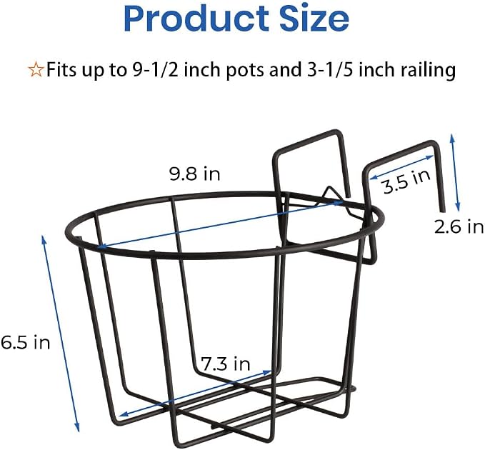 TreeLen 3Pack 10inch Railing Planter Outdoor Balcony Hanging Baskets for Plants Fence Planters Metal Potted Stand Indoor Porch Railing Planters Flower Pot Holder