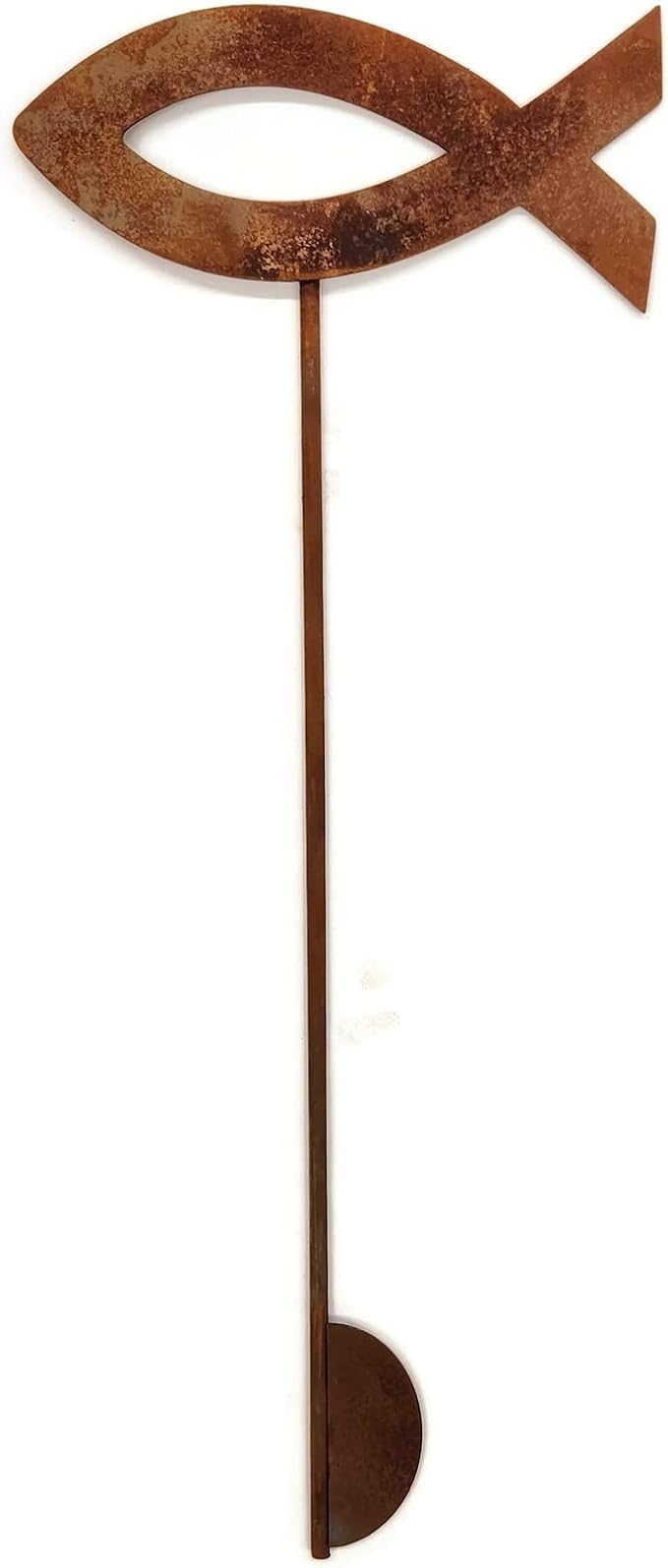 Christian Jesus Fish Metal Steel Garden Landscape Stake 20 to 33 Inches Tall (Flat Jesus Fish 20" Tall Including Stake, Naturally Rusted)