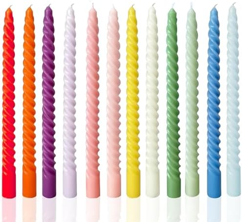 Colored Taper Candles Spiral Candle Sticks for Religious and Spiritual Settings,Unscented Pastel Candle for Holiday,Home Decoration,10inch,12 Pack(E,12colored) by LPUSA