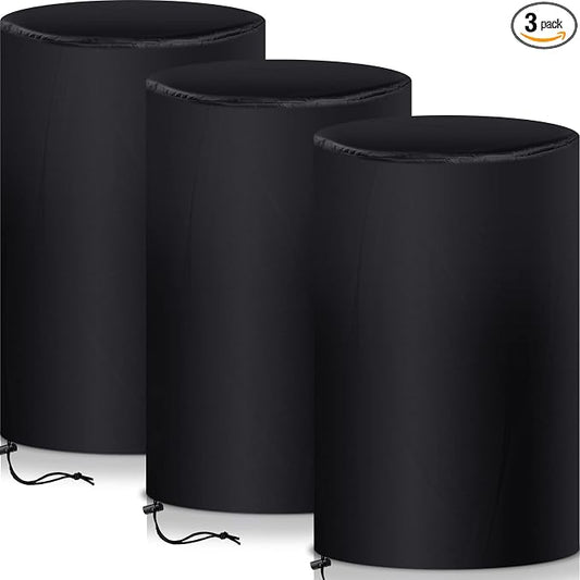 Amylove 55 Gallon Drum Cover, 210D Oxford Cloth Water Storage Barrel Cover, 25 x 37 Inch Outdoor Waterproof Rain Snow Bucket lid with Drawstring, UV Protection, Anti Dust(Black,3 Pcs)