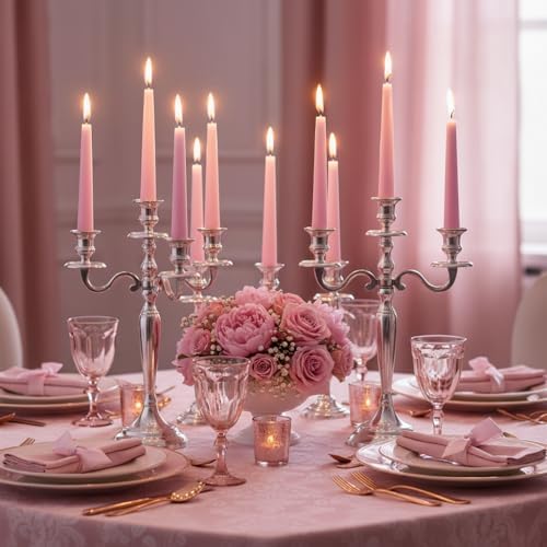 OSHINE 10 Inch Pink Taper Candles - 24 Pack Long Taper Candle Dripless Unscented Smokeless & Emergency 7-8 Hours Long Burning Tall Candlesticks Ideal for Valentine, Weddings, Dinner Parties, Advent - Image 6