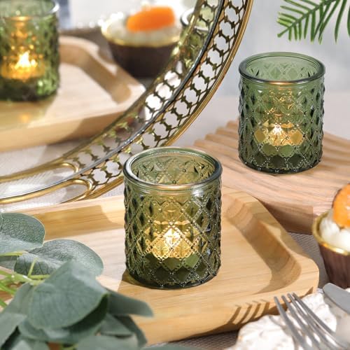 20 Pack Green Votive Candle Holders, Green Glass Candle Holder for Wedding Table Centerpiece, Glass Tea Lights Candle Holders for Baby Shower, Vintage Glass Candle Holders for Party Home Decor - Image 6