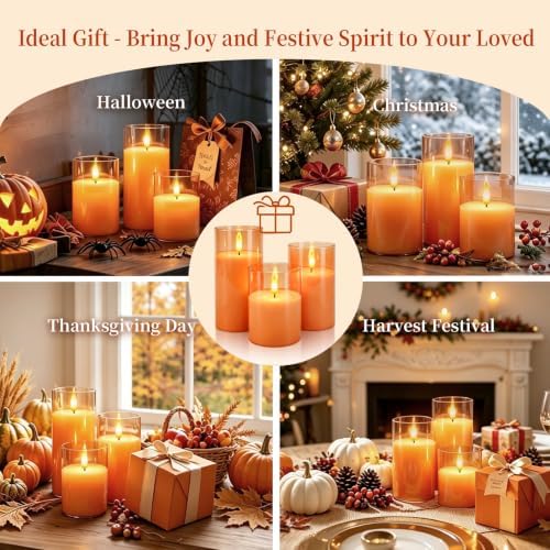 Amagic Orange Halloween Glass Flameless LED Pillar Candle with Remote Timer - Image 6