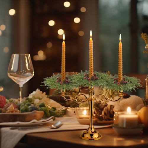 4 PCS Christmas Pine Taper Candle Rings Wreaths 1.38" Mini Norfolk Pine Taper Candle Holder Wreaths Candle Rings with Berry Pinecones for Xmas Holiday Church Home Table Centerpiece Candlesticks Decor - Image 5