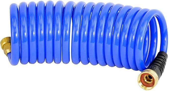 HoseCoil 3/8 inch ID Self Coiling Garden, RV, Marine Outdoor Water Hose (15' Blue)