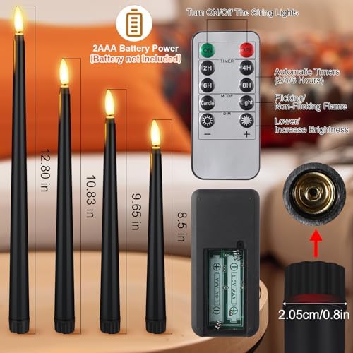 Rossesay 16 Pcs Black Flameless Taper Candle with Remote Timer - Image 3
