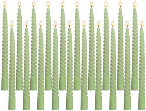 20 Pack 10 Inch Sage-Green Spiral Taper Candles for Christmas and Spring Home Decoration, Unscented Dripless Twisted Candlesticks for Dinner St. Patrick's Day Earth Day and Garden Parties by Beilisen