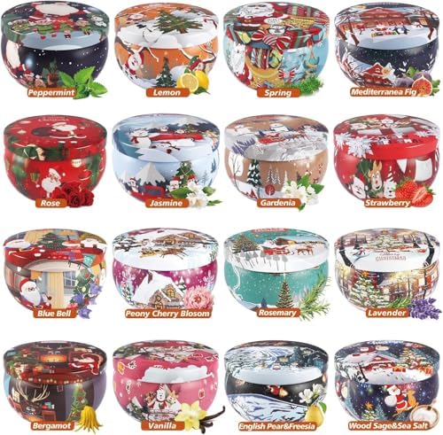WPONSZU 16Pack Christmas Scented Candles, Gift Set 2.5oz Strong Fragrance Aromatherapy Candles,Portable Travel Tin Jar Candles Gifts for Home Scented Decoration Valentine'sDay - Image 2