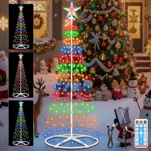 Outdoor Solar Christmas Tree Lights, 4FT Lighted Artificial Cone Tree by Forlivese