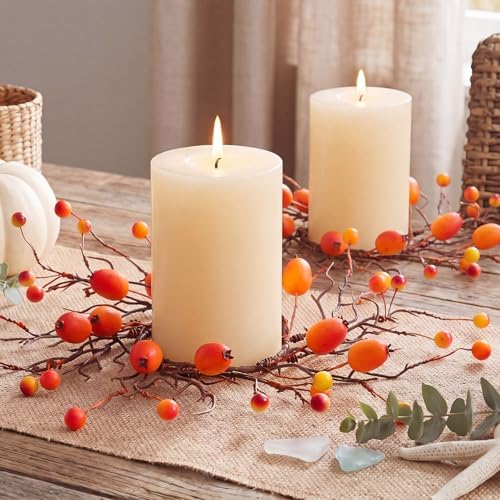 Daifunli 2 Pcs Fall Candle Rings Wreaths for Pillar 3.25 Inch Berry Pod by Huiinen