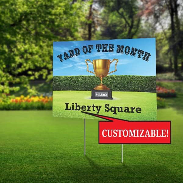 SignPro Yard of The Month Lawn Sign | Personalized Yard Of The Month Sign | 24" x 18" Corrugated Plastic Yard Sign with H Stake | Double Sided Print (Personalized)