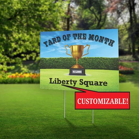 SignPro Yard of The Month Lawn Sign | Personalized Yard Of The Month Sign | 24" x 18" Corrugated Plastic Yard Sign with H Stake | Double Sided Print (Personalized)
