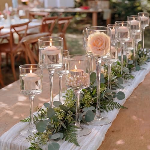 NUPTIO Stemmed Glass Candle Holders, Set of 18 for Floating Candles by Nuptio