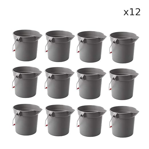 Rubbermaid Commercial Products Brute Heavy-Duty Round Bucket, 10-Quart/2.5 Gallon, Gray, Corrosive-Resistant Pail with Handle for Professional/Janitorial Cleaning and Material Transport, Pack of 12