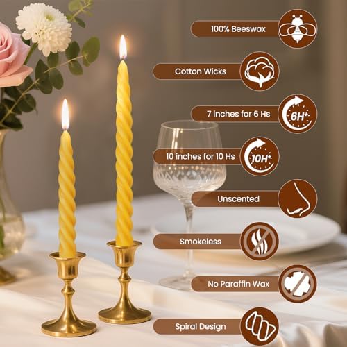 16PCS 10-Inch Pure Beeswax Spiral Taper Candles, Natural Raw, Dripless - Image 2