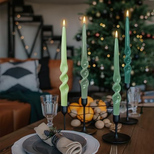 Smokeless Spiral Taper Candles Gradient Green Twisted Candlesticks 9.5 Inch Unscented Dinner Candle for Home Decor Birthday Party - Image 4