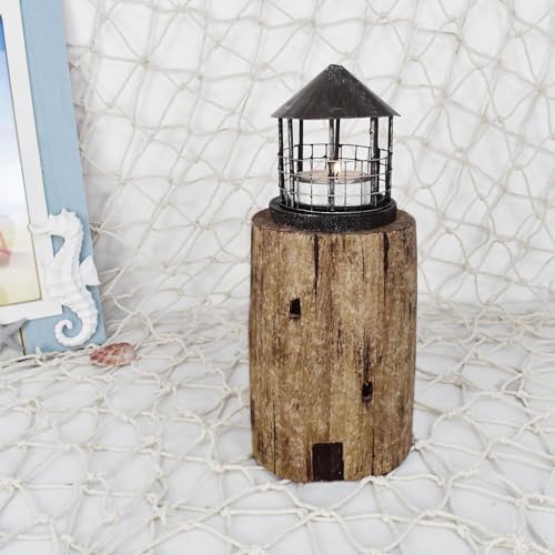 Decorative Nautical Coastal Candle Holders Wood Lighthouse Tea Light Holder - Image 5
