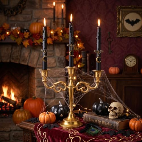 Rely+ 3 Arm Candelabra Taper Candle Holders Decorations Indoor Kitchen Décor Table Candles Candlestick Candelabra Centerpiece (Gold) - Image 2