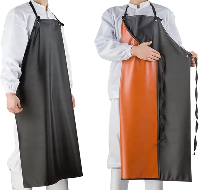 Chemical Resistant Vinyl Apron - Black Plus Size Unisex PVC Aprons for Dishwashing,Dog Grooming,Fish Cleaning,Lab Work(3 Pack)