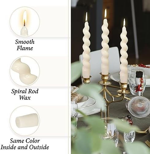 7.5 Inches Spiral Taper Candles Colorful Twisted Candle Dripless Long Candles, Handmade Candlesticks for Wedding Dinner Decor, Set of 4(Cream White) - Image 3