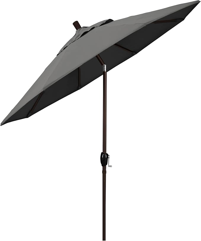 California Umbrella 9' Round Aluminum Market Umbrella, Crank Lift, Push Button Tilt, Bronze Pole
