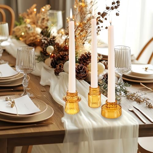 Glass Candlestick Holders, Taper Candle Holders, Set of 3, Amber - Image 3