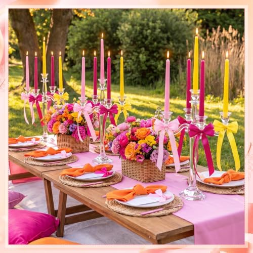 12 Pcs Pink and Yellow Party Taper Candles with 3 Roll Ribbon - Image 3