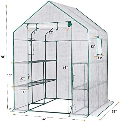 56x55x78 Walk-in Greenhouse for Outdoors, 3-Tier Plant House with 8 Shelves - Image 5