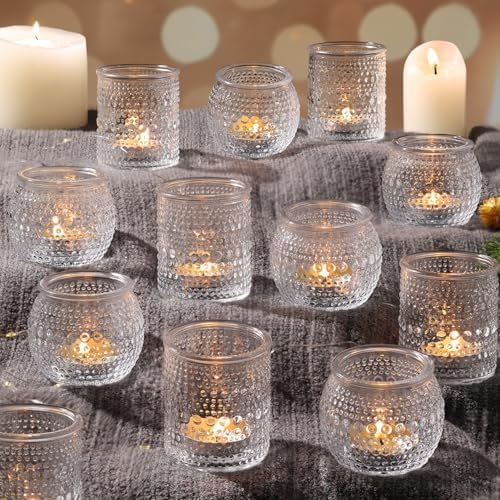 16 Pcs Clear Tealight Candle Holders for Table Centerpieces- Assorted Glass Votive Candle Holders for Wedding Centerpieces, Bridal Shower Decorations, Wedding Table Decor by LAMORGIFT