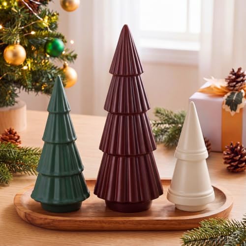3 Pcs Neutral Christmas Tree Figurines,Red,Green,White by Pinkunn
