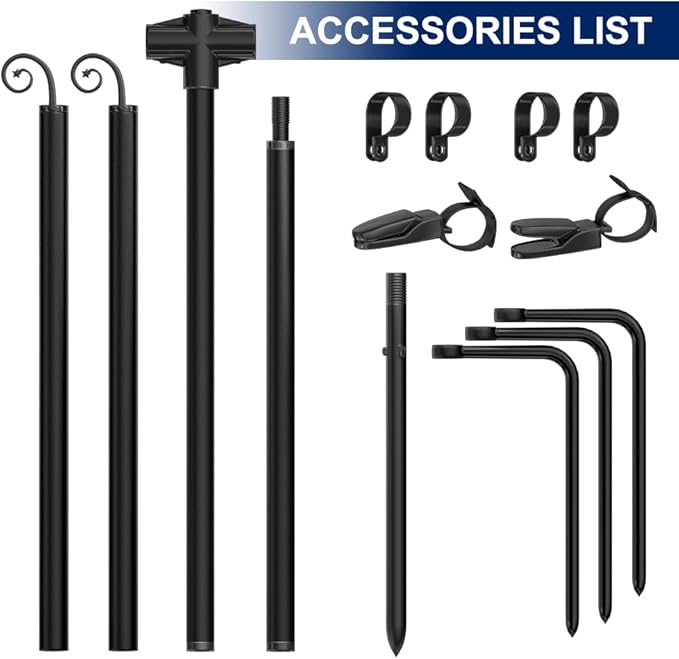 Garden Flag Stand Holder w/4-Prong Base, 3/4 Inch Extra Thick Heavy Duty Yard Flag Holder for Double Small Flags 12x18, Garden Flag Pole for Outside Patio Decor