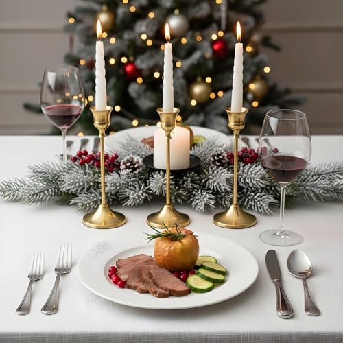 12Pcs Brass Gold Metal Taper Candle Holders, Vintage Candlestick Holder, Decorative Metal Candle Sticks, Candlesticks for Table Mantel Wedding Home Decor Housewarming Gift - Image 5
